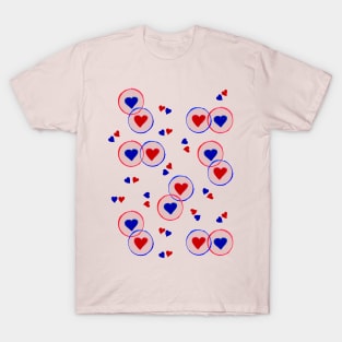 Red and Blue Hearts - Pink T-Shirt